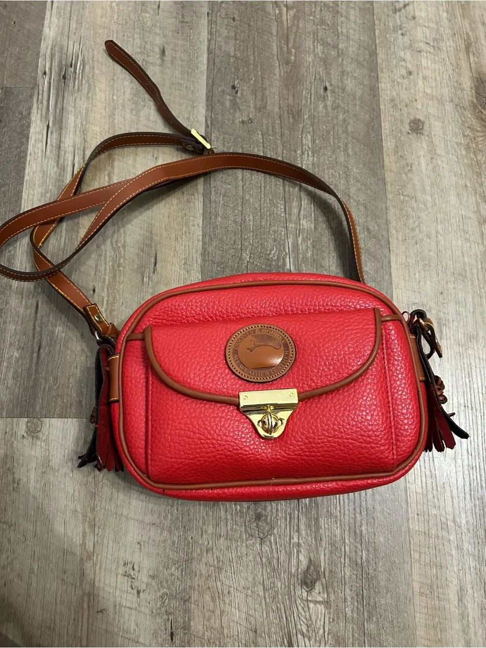 Vintage Dooney & Bourke Pebble Leather Red Kilty Bag - Picture 1 of 8